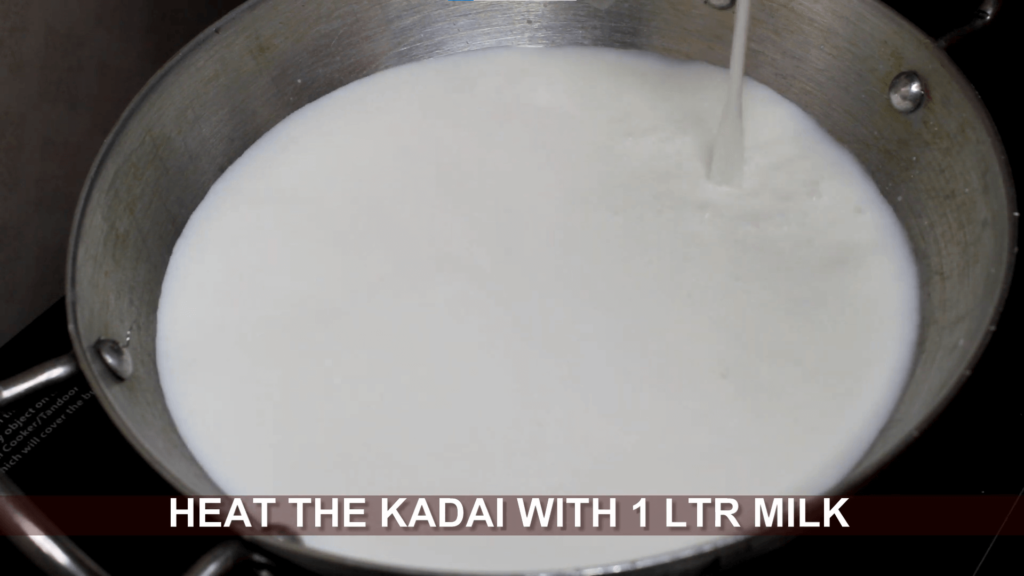 Gajar ka halwa - heat the kadai with 1 litre of milk