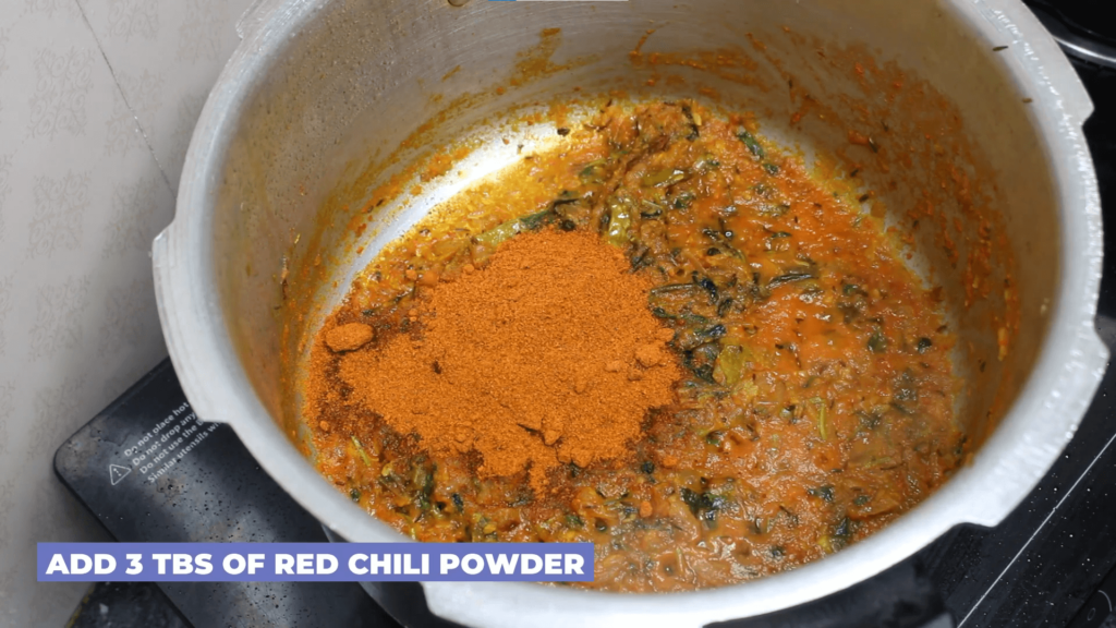 Punjabi Chana Masala - Add 3 tablespoons of red chili powder