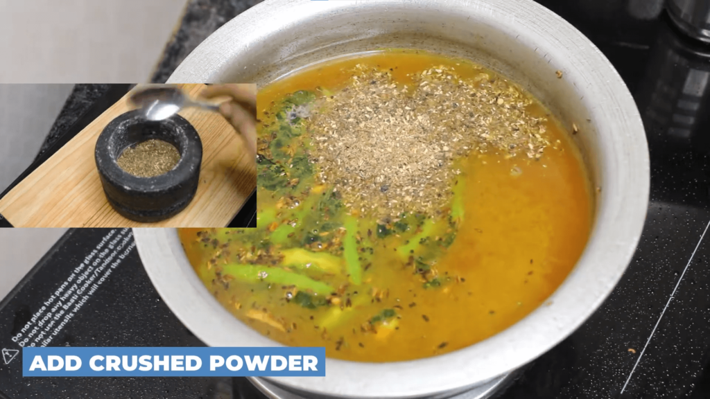 Tomato Rasam Without Dal - Add the crushed powder to the rasam