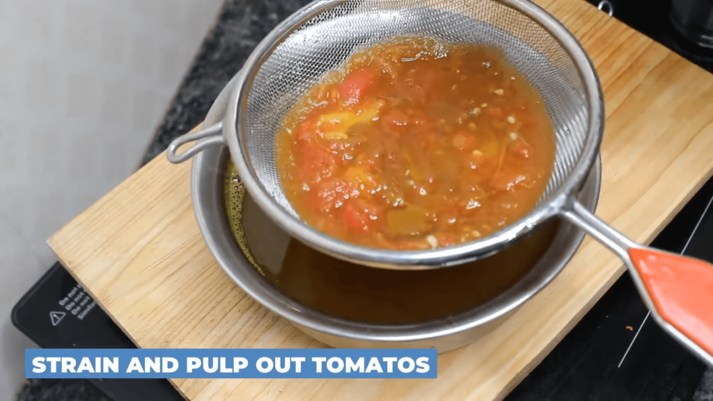 Tomato Rasam Without Dal - Strain and pulp out tomatoes